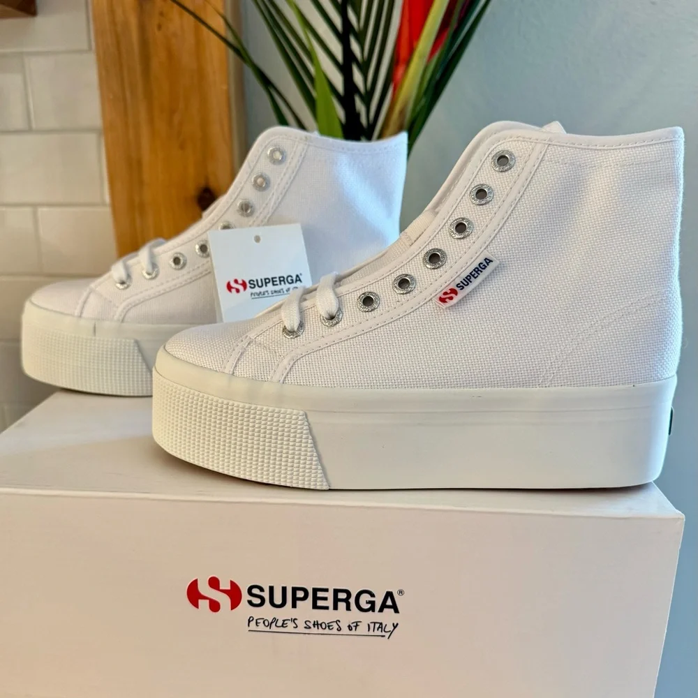 Superga Women's White Platform Sneakers - Picture 2 of 8